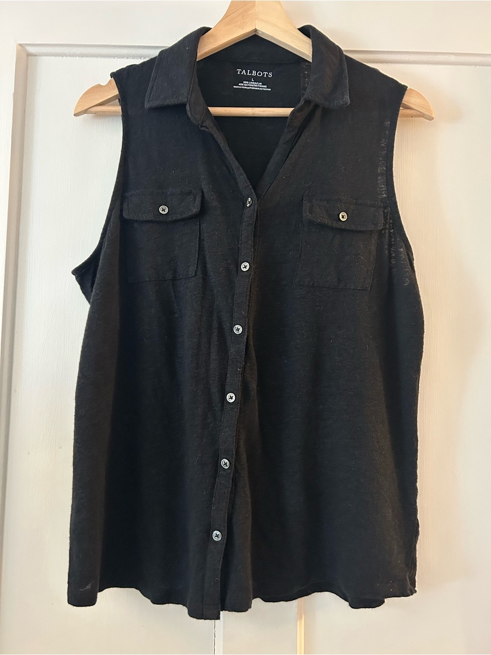 NWOT Talbots Black Sleeveless Button-Front Tank Top